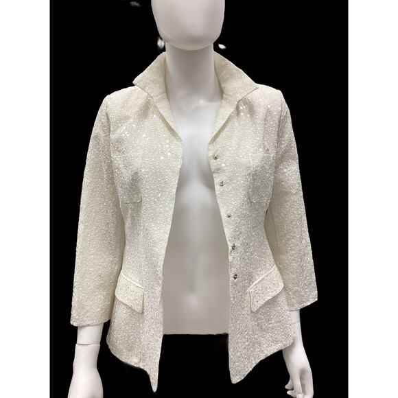 VTG Giorgio Armani Womens Blazer S. S Sequin Ivory Light Snap Buttons Beautiful - Picture 2 of 6